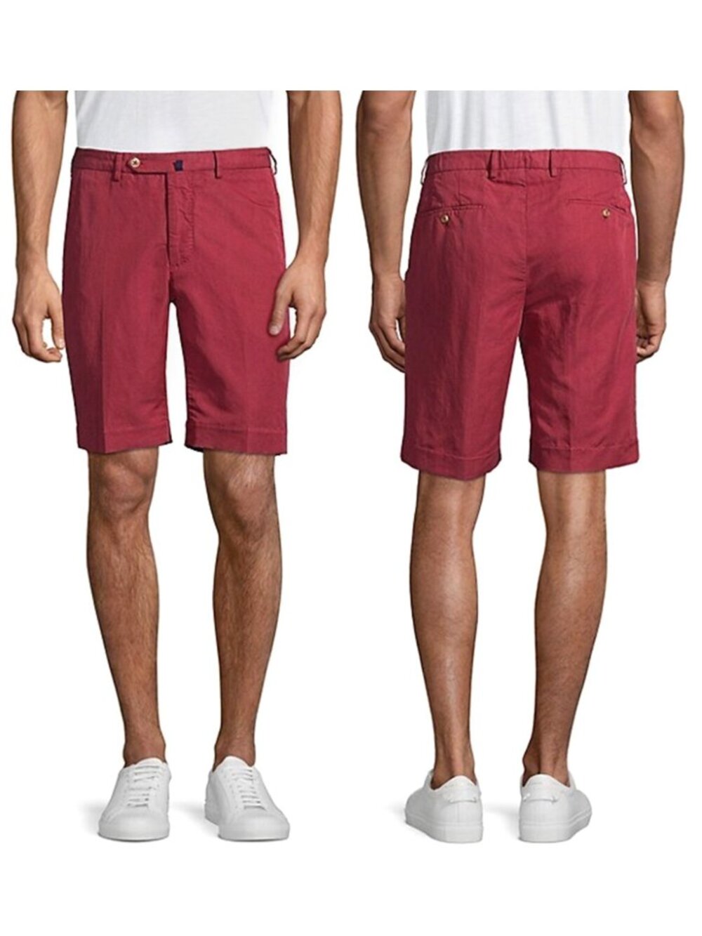 Incotex Omaha Chinolino Men's Cotton & Linen Bermuda Shorts in Red Size 38